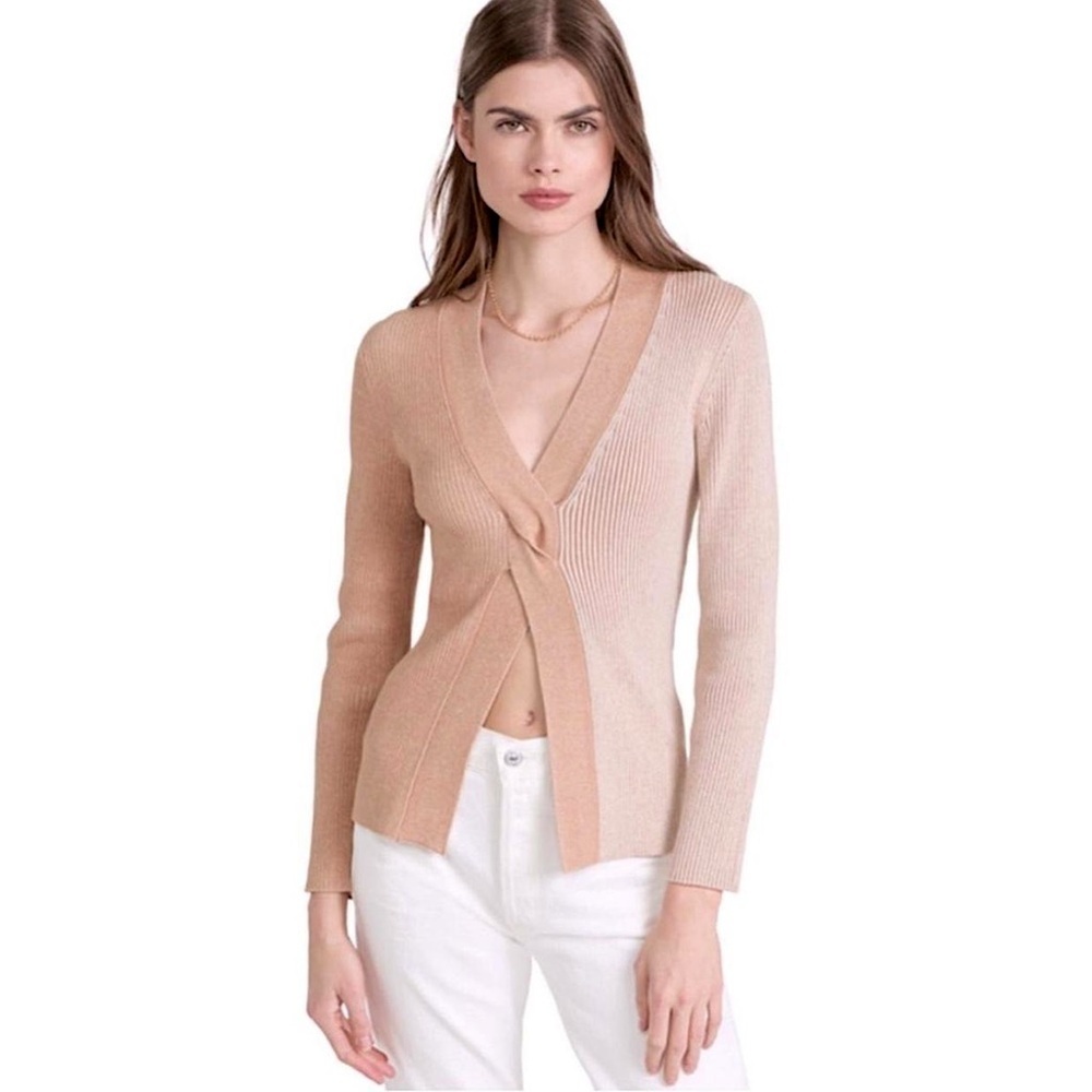 NAADAM - Ribbed Twist Front Sweater In Oatmeal Combo